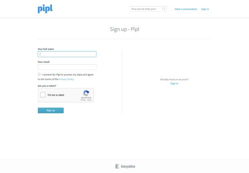 
                            2. Create an account - Pipl