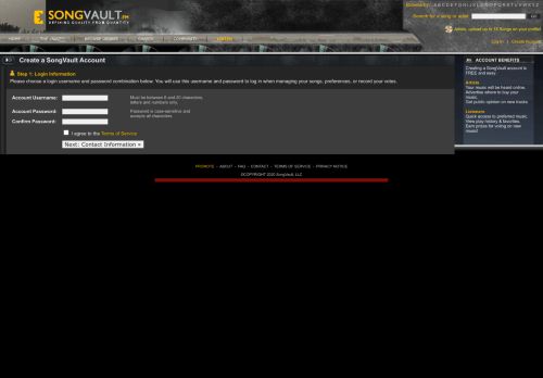 
                            5. Create an Account : SongVault