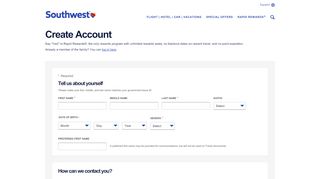 
                            4. Create an Account - Southwest Airlines