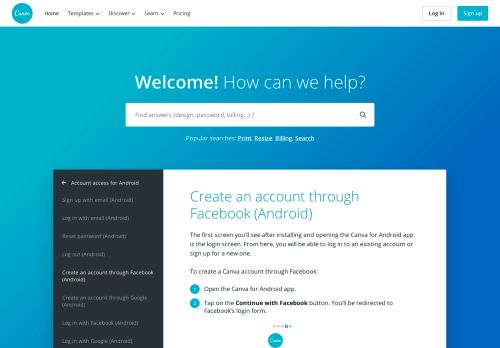 
                            7. Create an account through Facebook (Android) - Canva Help Center