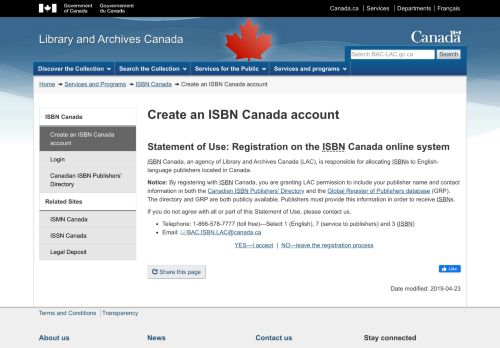 
                            8. Create an ISBN Canada account - Library and Archives Canada