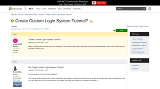 
                            4. Create Custom Login System Tutorial? | The ASP.NET Forums