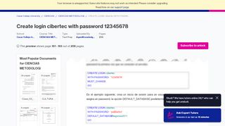
                            8. Create login cibertec with password 12345678 - Course Hero