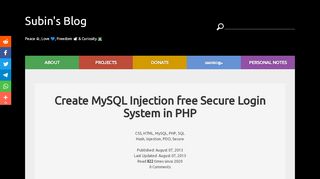 
                            7. Create MySQL Injection free Secure Login System in PHP - Subin's Blog