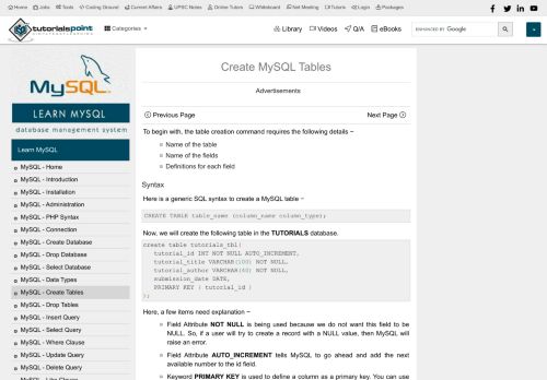 
                            6. Create MySQL Tables - Tutorialspoint
