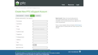 
                            9. Create New PTC eSupport Account