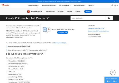 
                            7. Create PDFs, export PDFs, or access other ... - Adobe Help Center