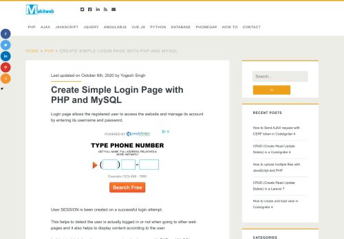 
                            13. Create Simple Login Page with PHP and MySQL - Makitweb