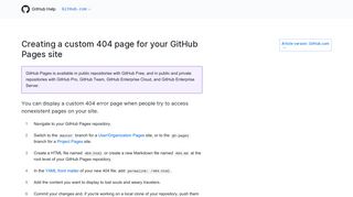 
                            2. Creating a custom 404 page for your GitHub Pages site - GitHub Help