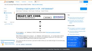 
                            12. Creating a login system in C#. .mdf database? - Stack Overflow