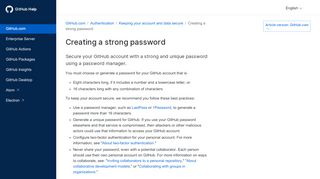 
                            3. Creating a strong password - User Documentation - GitHub Help