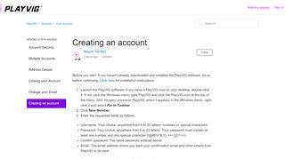 
                            3. Creating an account – PlayVIG