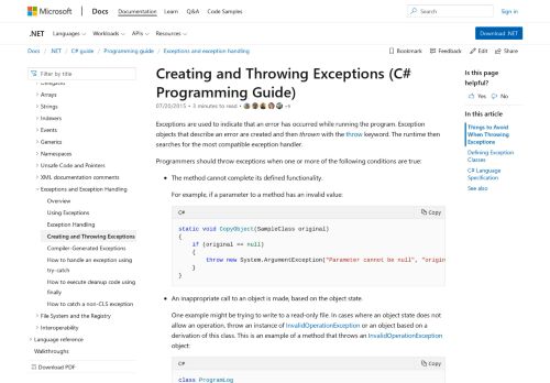 
                            3. Creating and Throwing Exceptions - C# Programming Guide ...