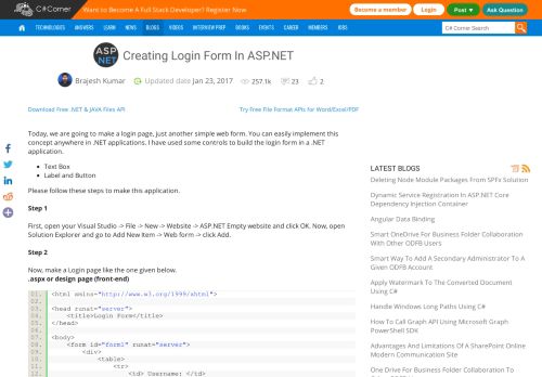 
                            2. Creating Login Form In ASP.NET - C# Corner