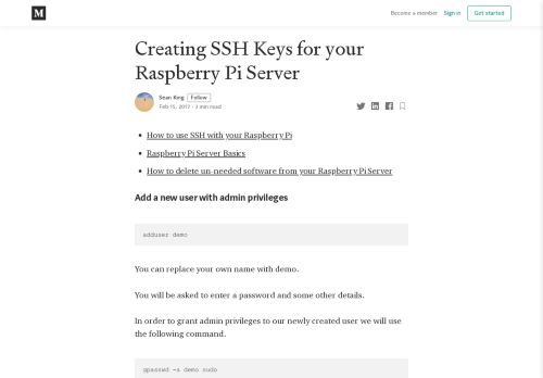 
                            8. Creating SSH Keys for your Raspberry Pi Server – Sean King – Medium