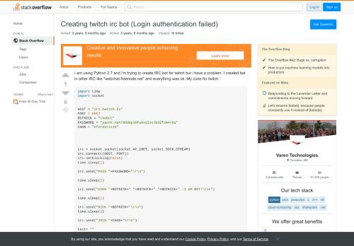 
                            6. Creating twitch irc bot (Login authentication failed) - Stack Overflow