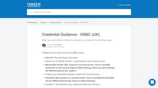 
                            9. Credential Guidance - HSBC (UK) | Tandem FAQs