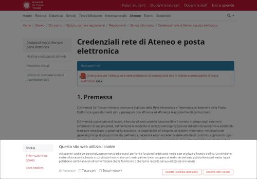 
                            5. Credenziali rete di Ateneo e posta elettronica: Regolamenti - Ca' Foscari