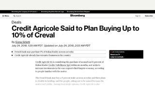 
                            12. Credit Agricole Said to Plan Buying Up to 10% of Creval - ...