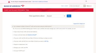 
                            11. Credit Card Account Information FAQ from Bank of America