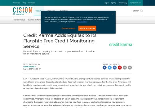 
                            9. Credit Karma Adds Equifax to its Flagship Free Credit Monitoring Service