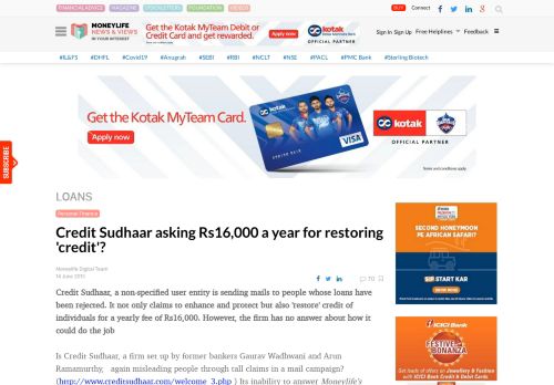 
                            8. Credit Sudhaar asking Rs16,000 a year for restoring 'credit'?