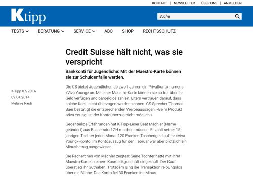 
                            12. Credit Suisse hält nicht, was sie verspricht - Artikel - www.ktipp.ch