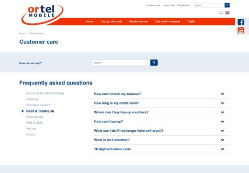 
                            9. Credit & Topping up - Contact us | customer care | Ortel
