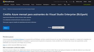 
                            2. Crédito do Visual Studio Enterprise (BizSpark) | Microsoft Azure