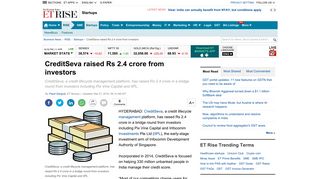 
                            11. CreditSeva raised Rs 2.4 crore from investors - The Economic Times