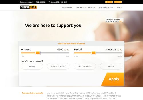 
                            5. Creditstar: A short term loan up to £700 quickly and conveniently