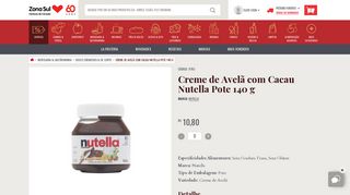 
                            5. Creme de Avelã com Cacau Nutella Pote 140 g - Zona Sul