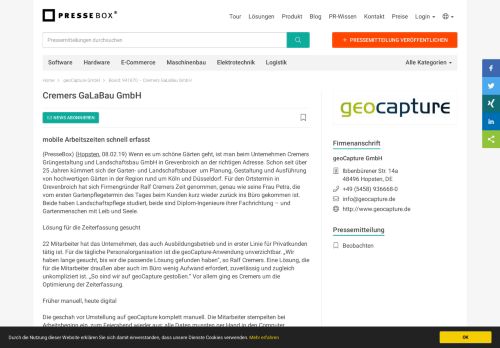 
                            10. Cremers GaLaBau GmbH - geoCapture GmbH & Co. KG ... - PresseBox