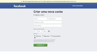 
                            1. Criar nova conta - Facebook