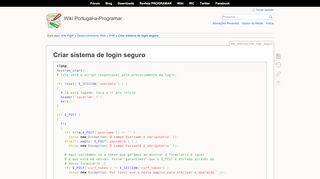 
                            8. Criar sistema de login seguro [Wiki Portugal-a-Programar]