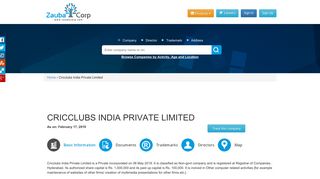 
                            10. CRICCLUBS INDIA PRIVATE LIMITED - Company, directors and ...