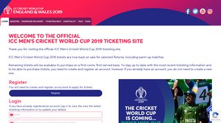 
                            8. Cricket World Cup 2019 Official Ticketing Site