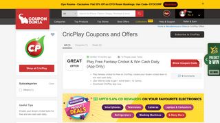 
                            8. CricPlay Coupons & Offers, February 2019 Promo Codes