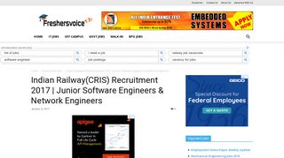 
                            8. CRIS Recruitment 2017 for Junior Software Engineers,Network ...