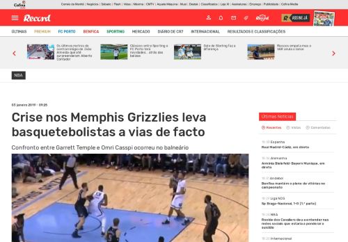 
                            10. Crise nos Memphis Grizzlies leva basquetebolistas a vias de facto ...