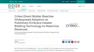 
                            9. Criteo Direct Bidder Reaches Widespread Adoption as Publishers ...