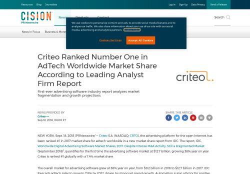 
                            13. Criteo Ranked Number One in AdTech Worldwide Market Share ...