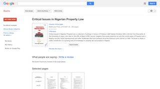 
                            12. Critical Issues in Nigerian Property Law