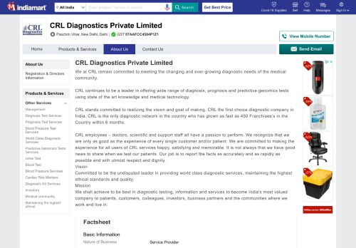 
                            9. CRL Diagnostics Private Limited - Service Provider from Paschim ...