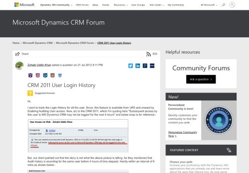 
                            2. CRM 2011 User Login History - Microsoft Dynamics CRM Forum ...
