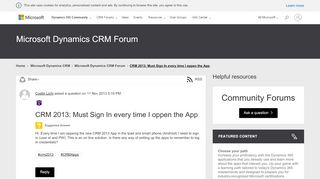 
                            12. CRM 2013: Must Sign In every time I oppen the App - Microsoft ...