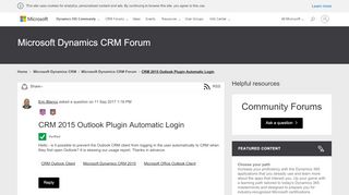 
                            1. CRM 2015 Outlook Plugin Automatic Login - Microsoft Dynamics CRM ...