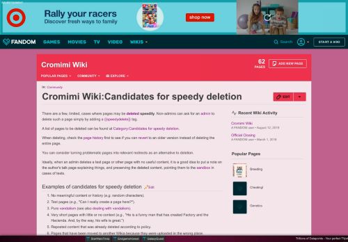 
                            13. Cromimi Wiki:Candidates for speedy deletion - Wikia