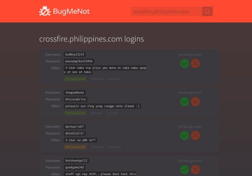 
                            7. crossfire.philippines.com passwords - BugMeNot