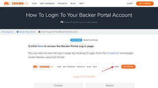 
                            11. Crowd Ox Help Docs - How To Login To Your Backer Portal Account